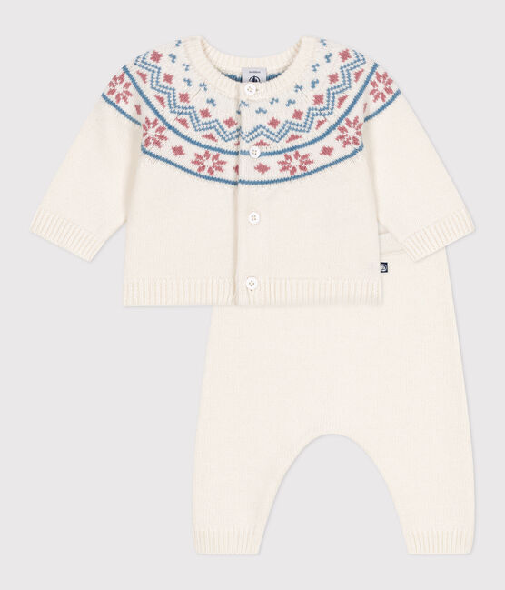 2-teiliges Baby-Set Cardigan aus Jacquardstrick weiss MARSHMALLOW/rosa CHARME
