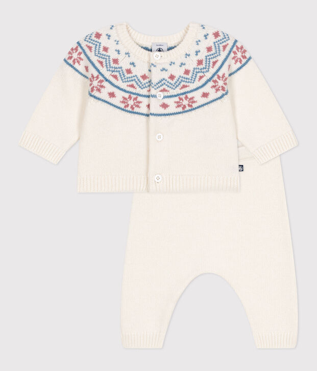 2-teiliges Baby-Set Cardigan aus Jacquardstrick weiss/rosa