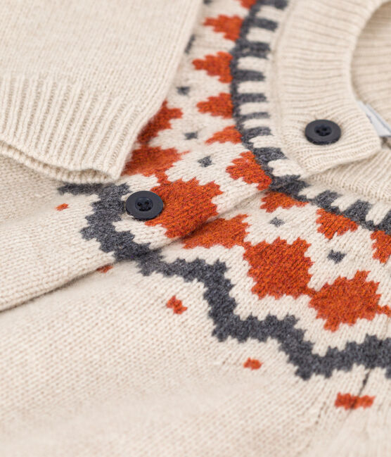 Kinder-Jacquard-Cardigan aus Wolle und Baumwolle für Mädchen beige MONTELIMAR/weiss MULTICO