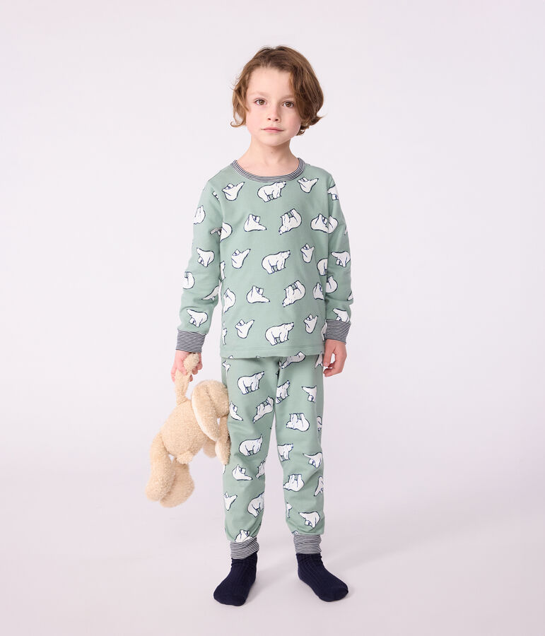 Kinder-Pyjama aus Molton mit B&auml;rmotiv gr&uuml;n/vielfarbig