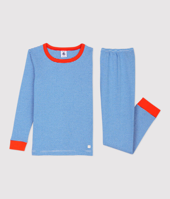 Snugfit-Kinderpyjama mit Ringelstreifen für Jungen blau RUISSEAU/weiss MARSHMALLOW