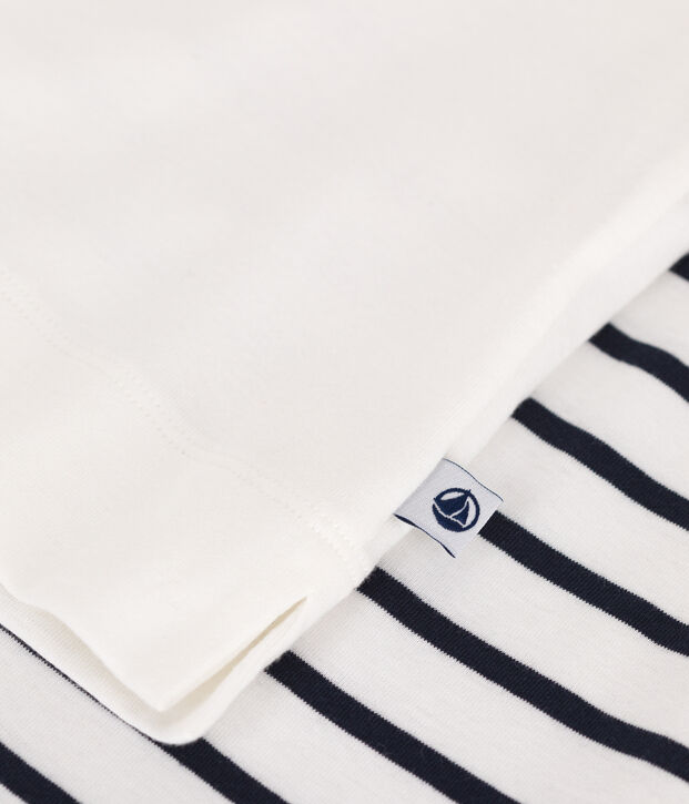 Damen-Kurzpyjama aus Baumwolle mit Herzmotiv weiss/blau