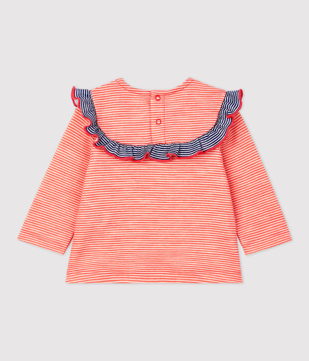 Baby-Bluse aus Wolle und Baumwolle orange/weiss
