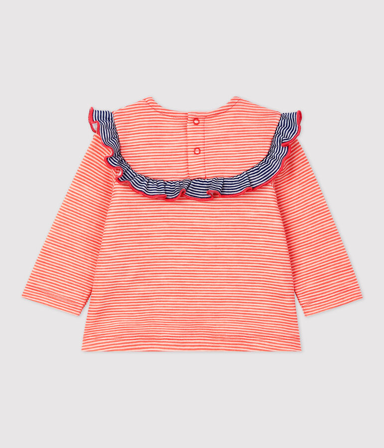 Baby-Bluse aus Wolle und Baumwolle orange OURSIN/weiss MARSHMALLOW