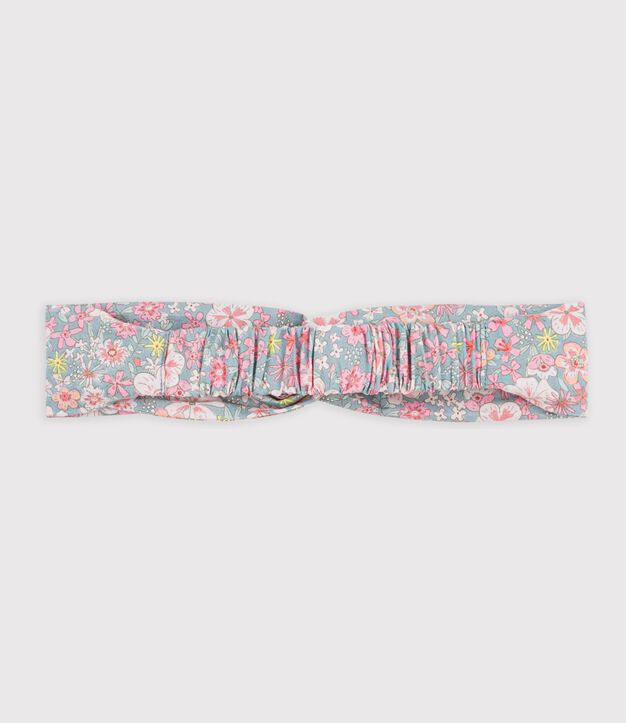 Kinder-Stirnband aus Popeline mit Blumenmuster blau/vielfarbig