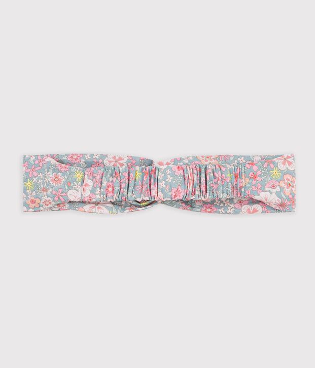 Kinder-Stirnband aus Popeline mit Blumenmuster blau/vielfarbig