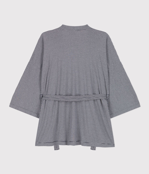 Gestreifter Kimono f&uuml;r Damen blau/weiss