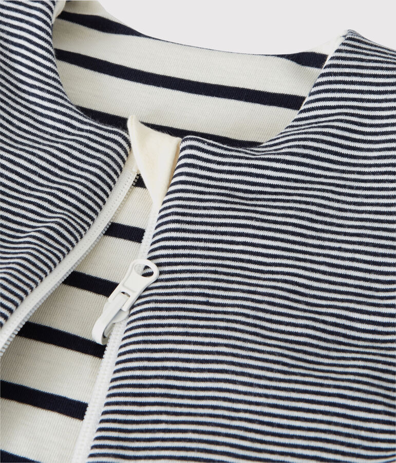 Baby-Wendeschlafsack aus Rippstrick mit Streifen-Design beige COQUILLE/blau ABYSSE