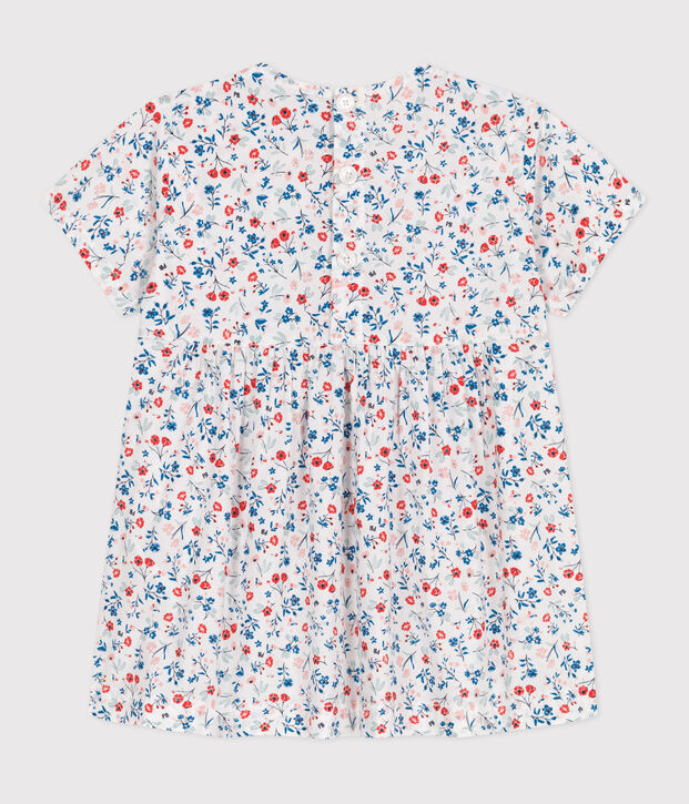 Kurz&auml;rmeliges Baby-Kleid aus Baumwolle mit Blumenmuster weiss/vielfarbig