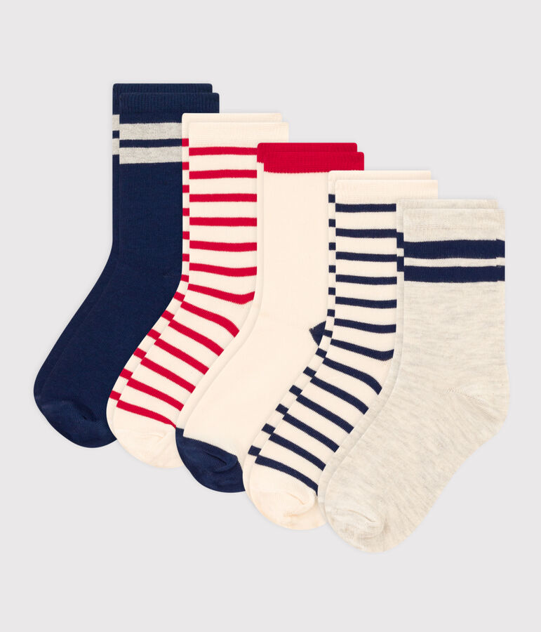 5er-Set blaue, wei&szlig;e und rote Kindersocken vielfarbig