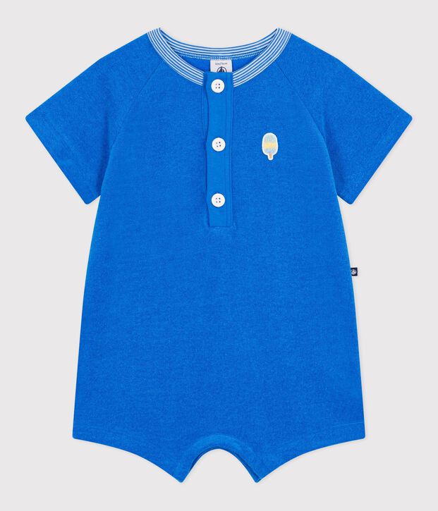 Baby-Kurzoverall aus einfarbiger Baumwolle blau