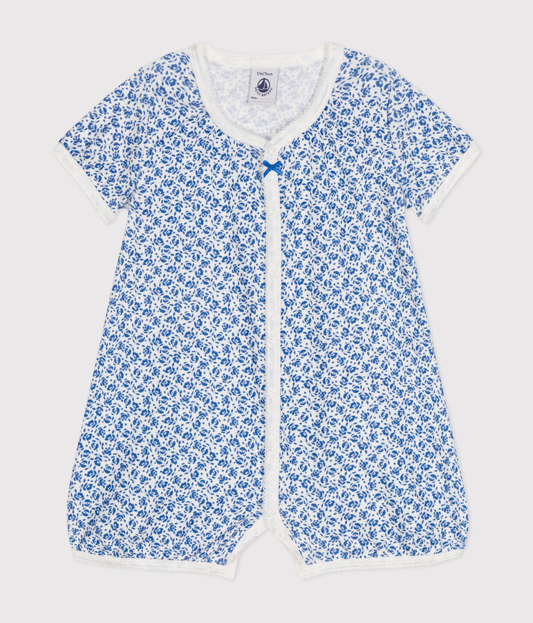 Baby-Kurzoverall aus Baumwolle weiss/blau