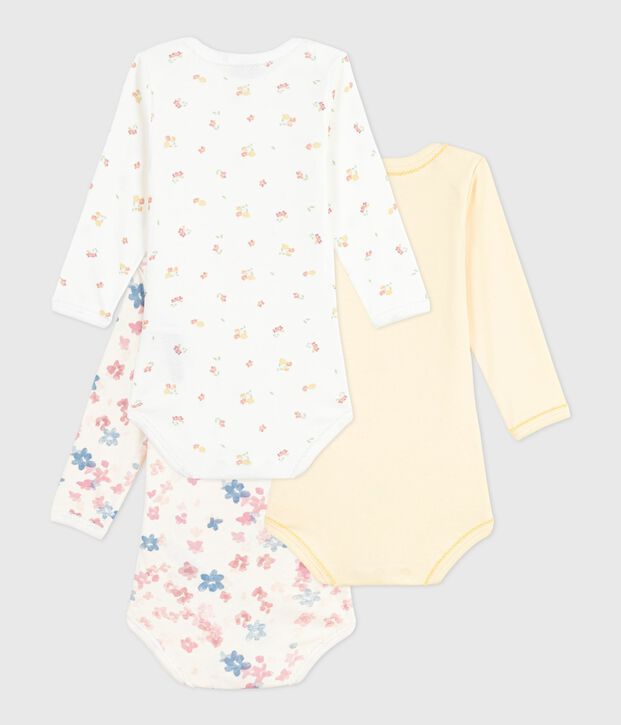 Set lang&auml;rmeliger Baby-Bodys aus Baumwolle mit Blumenmotiv vielfarbig