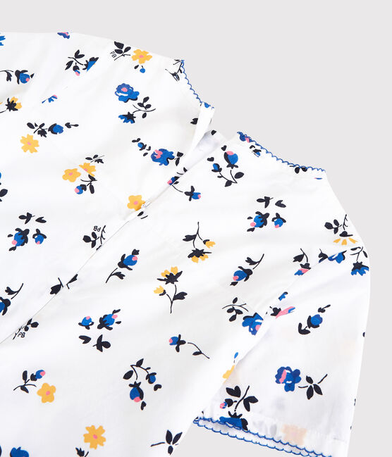 Kurzärmeliges Kinder-Kleid aus Baumwolle für Mädchen weiss MARSHMALLOW/weiss MULTICO