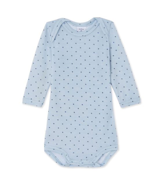 Langärmeliger Baby-Jungen-Body aus Wolle/Baumwolle blau FRAICHEUR/grau TEMPETE
