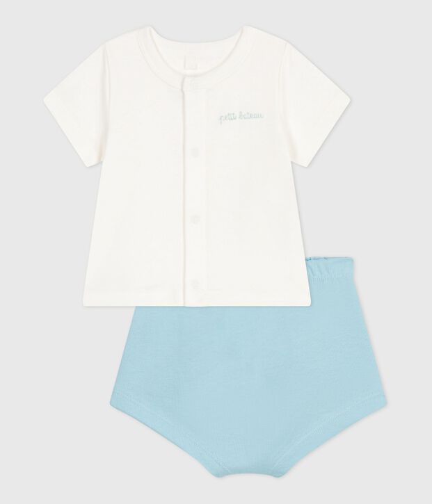 2-teiliges Newborn-Set aus Baumwolle mit einfarbigem Unterteil blau/blau