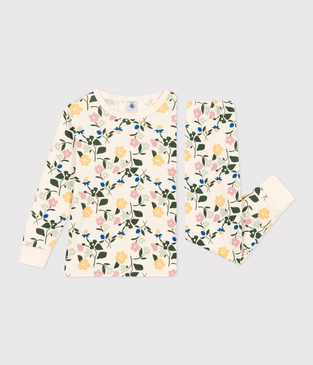 Kinderpyjama aus Baumwolle mit Blumenmuster naturfarben/vielfarbig