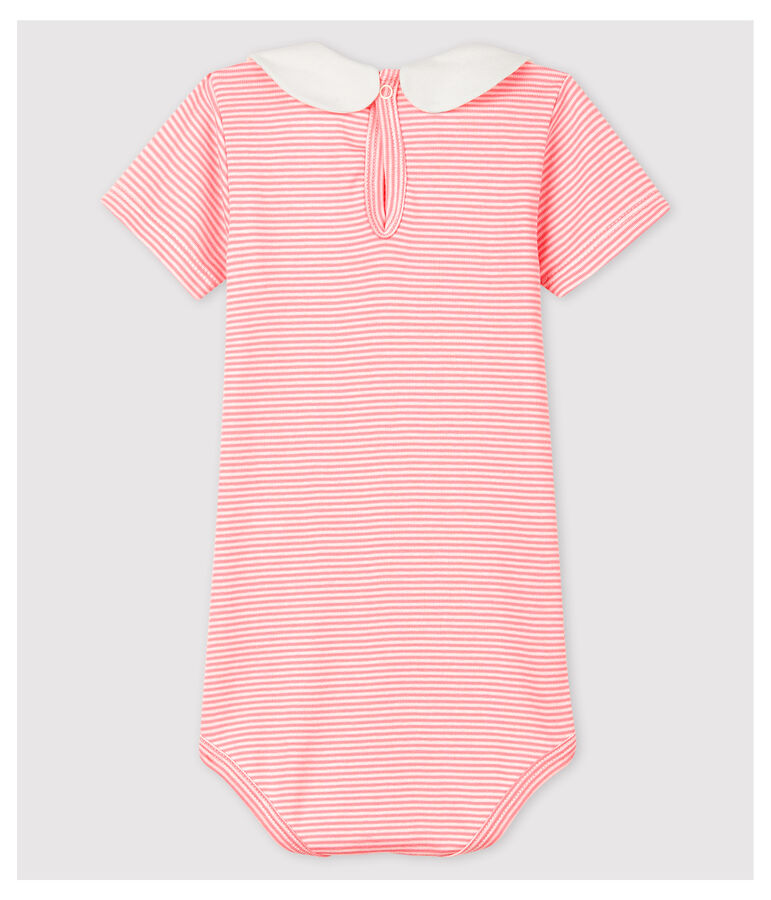 Baby-Body mit Claudine-Kragen aus Baumwolle f&uuml;r M&auml;dchen rosa/weiss