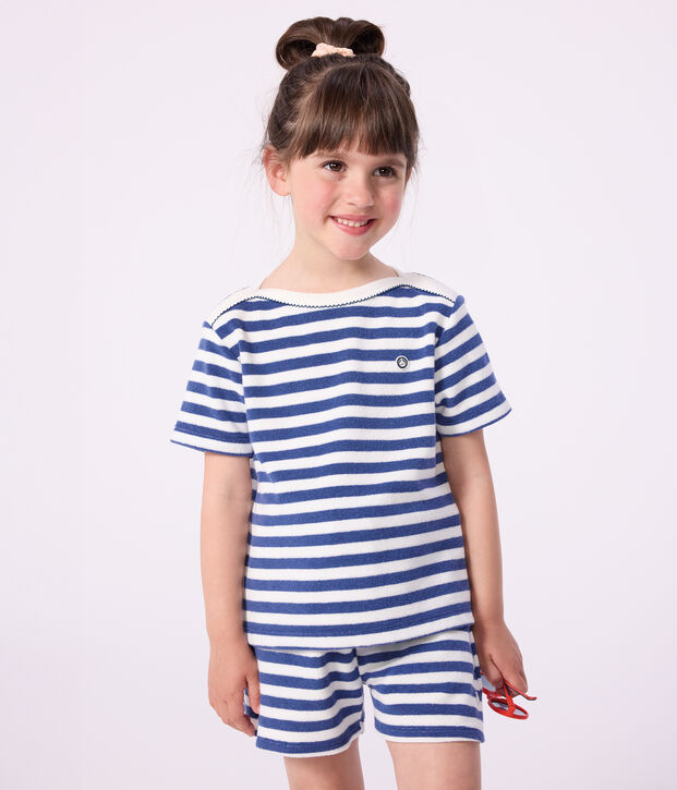 Kurz&auml;rmeliges Kinder-T-Shirt aus Baumwolle mit Streifen blau/weiss