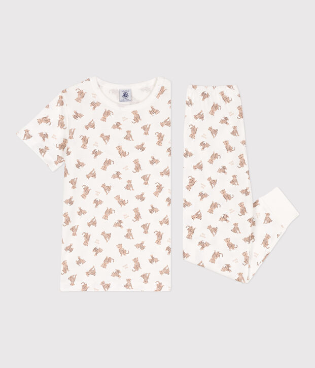 Kurz&auml;rmeliger Kinderpyjama aus Baumwolle mit Leopardenmuster weiss/vielfarbig
