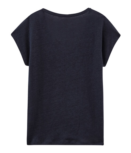 Kurzärmeliges einfarbiges schillerndes leinen-t-shirt damen blau SMOKING/rosa COPPER