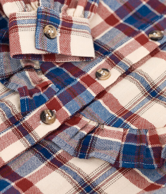 Langärmelige karierte Kinderbluse aus Flanell für Mädchen weiss AVALANCHE/ MULTICO