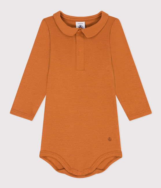 Langärmeliger Baby-Body aus Baumwolle mit Kragen braun ECUREUIL