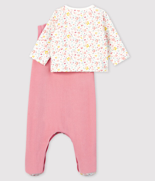 Baby-Zweiteiler aus Velours mit rosa Blumen rosa/vielfarbig