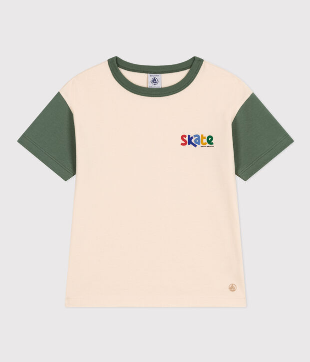 Gemustertes Jungen-T-Shirt aus Jersey naturfarben/gr&uuml;n