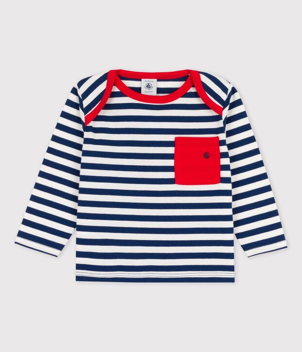 Lang&auml;rmeliges gestreiftes Baby-T-Shirt aus Jersey blau/weiss