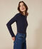 Langärmeliges Damen-T-Shirt L'Iconique aus einfarbigem Rippstrick blau SMOKING