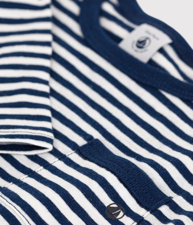Lang&auml;rmeliges Baby-T-Shirt aus gestreiftem geflammtem Jersey blau/weiss
