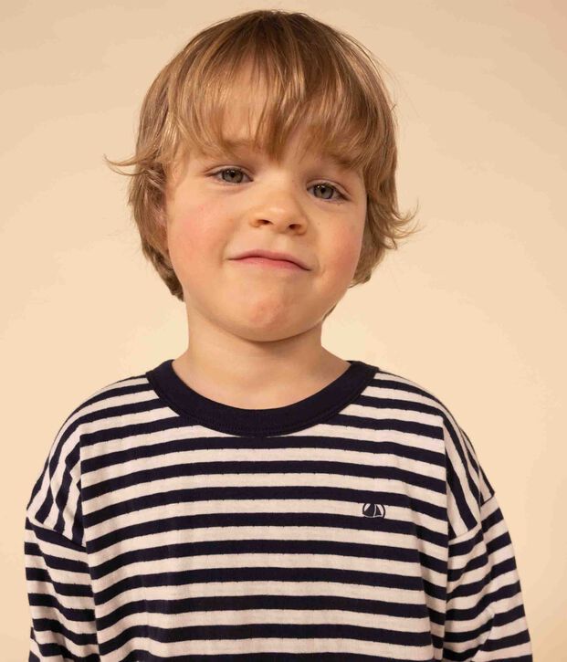 Lang&auml;rmeliges T-Shirt aus Doppeljersey f&uuml;r Kinder/Jungen blau/naturfarben