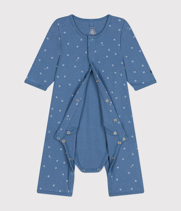 Bodyjama ohne F&uuml;&szlig;e aus Baumwolle blau/weiss
