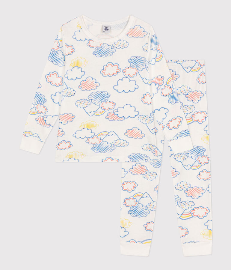Kinderpyjama aus Baumwolle mit Wolken- und Regenbogen-Printmotiv weiss/vielfarbig