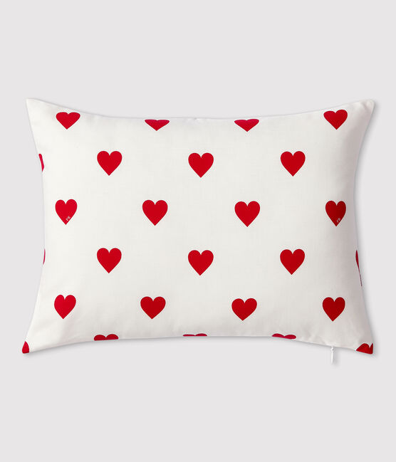 Kissen aus Popeline mit rotem Herz-Motiv weiss MARSHMALLOW/rot TERKUIT