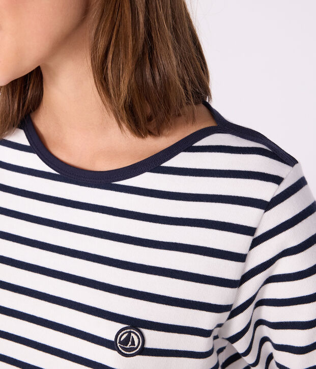 Streifenshirt Marini&egrave;re Damen-Ringelshirt aus fester Baumwollstoff weiss/blau