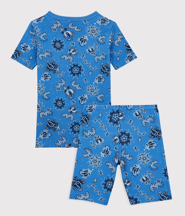 Kinder-Kurzpyjama aus Bio-Baumwolle mit Bandana-Design f&uuml;r Jungen blau BRASIER/weiss MULTICO
