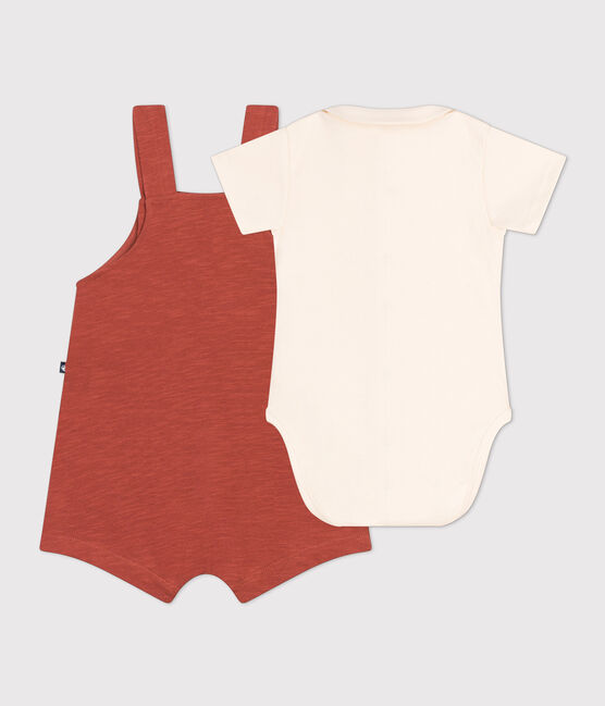 Baby-Latzhosen-Kombination aus geflammtem Jersey braun FAMEUX