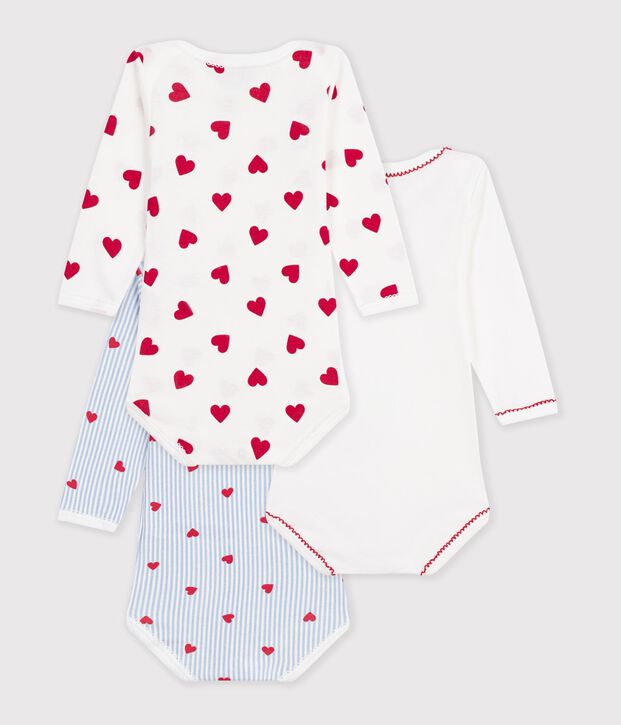 Set lang&auml;rmeliger Baby-Bodys aus Baumwolle mit Herzmotiv vielfarbig