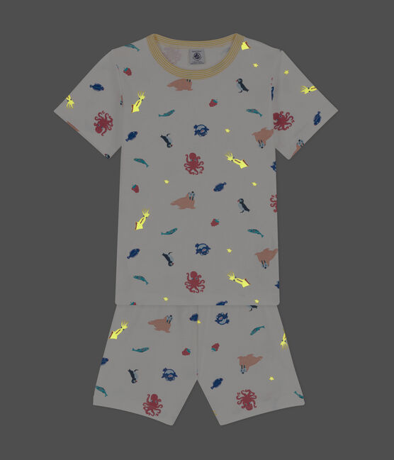 Kinder-Kurzpyjama aus Baumwolle mit Leuchteffekt weiss MARSHMALLOW/weiss MULTICO
