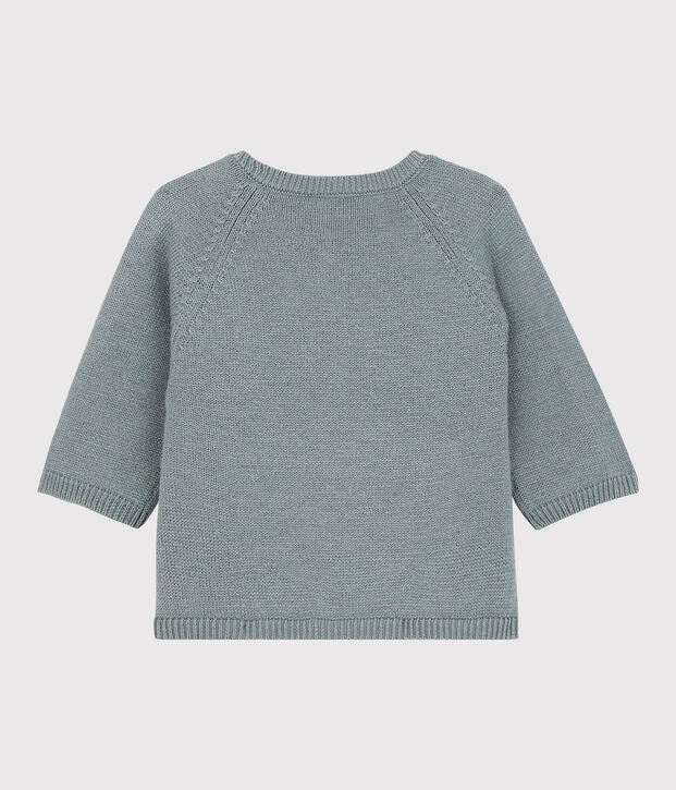 Baby-Cardigan aus Woll-/Baumwollstrick mit B&auml;renmotiv grau