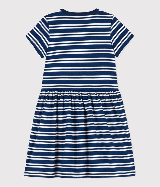 Gestreiftes Kinderkleid aus Baumwolle für Mädchen blau MEDIEVAL/weiss MARSHMALLOW