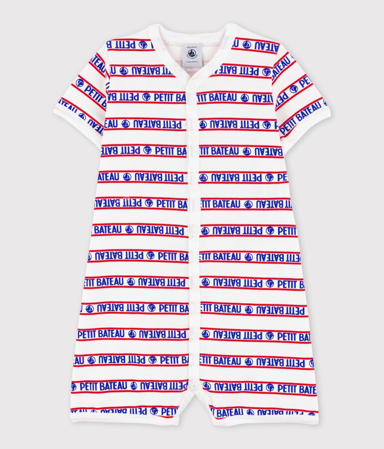 Baby-Kurzoverall aus Baumwolle von Petit Bateau weiss/rot/vielfarbig