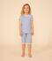 Kinder-Capripyjama aus Baumwolle mit Blumenmuster blau MARSHMALLOW/ INCOGNITO
