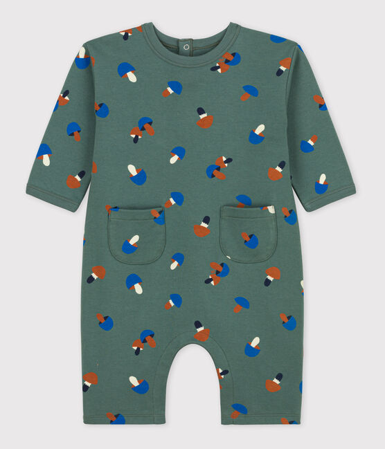 Langer bedruckter Baby-Overall aus Molton grün VALLEE/naturfarben MULTICO
