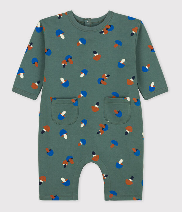 Langer bedruckter Baby-Overall aus Molton gr&uuml;n/vielfarbig