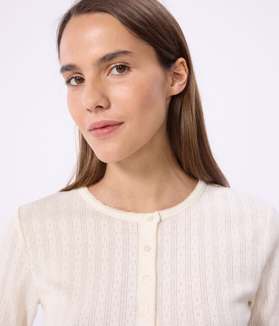 Kurzärmeliges Damen T-Shirt aus einfarbiger Baumwolle naturfarben MILK