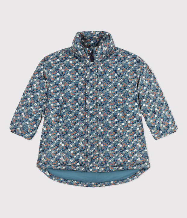 Halblange bedruckte Kinder-Winterjacke f&uuml;r M&auml;dchen blau/vielfarbig