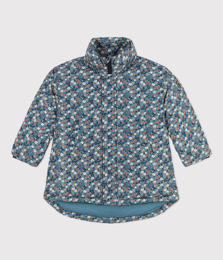 Halblange bedruckte Kinder-Winterjacke f&uuml;r M&auml;dchen blau/vielfarbig